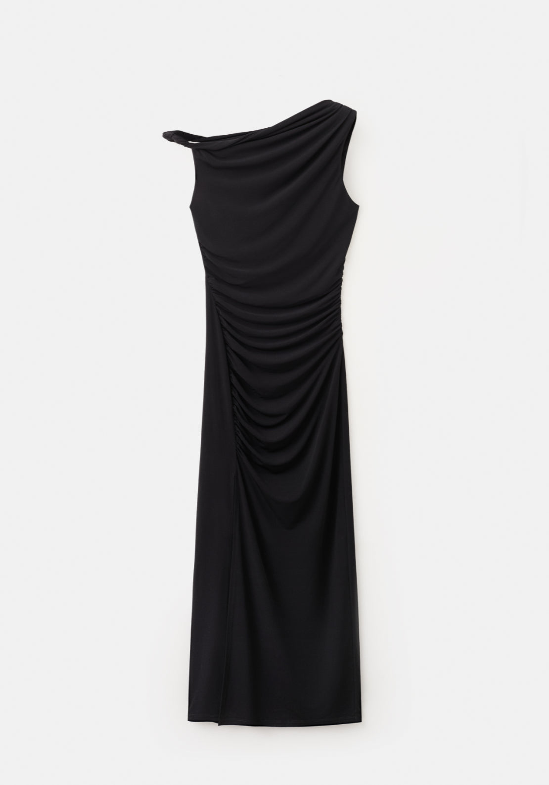 Asymmetrical Dress With Side Slit - Black