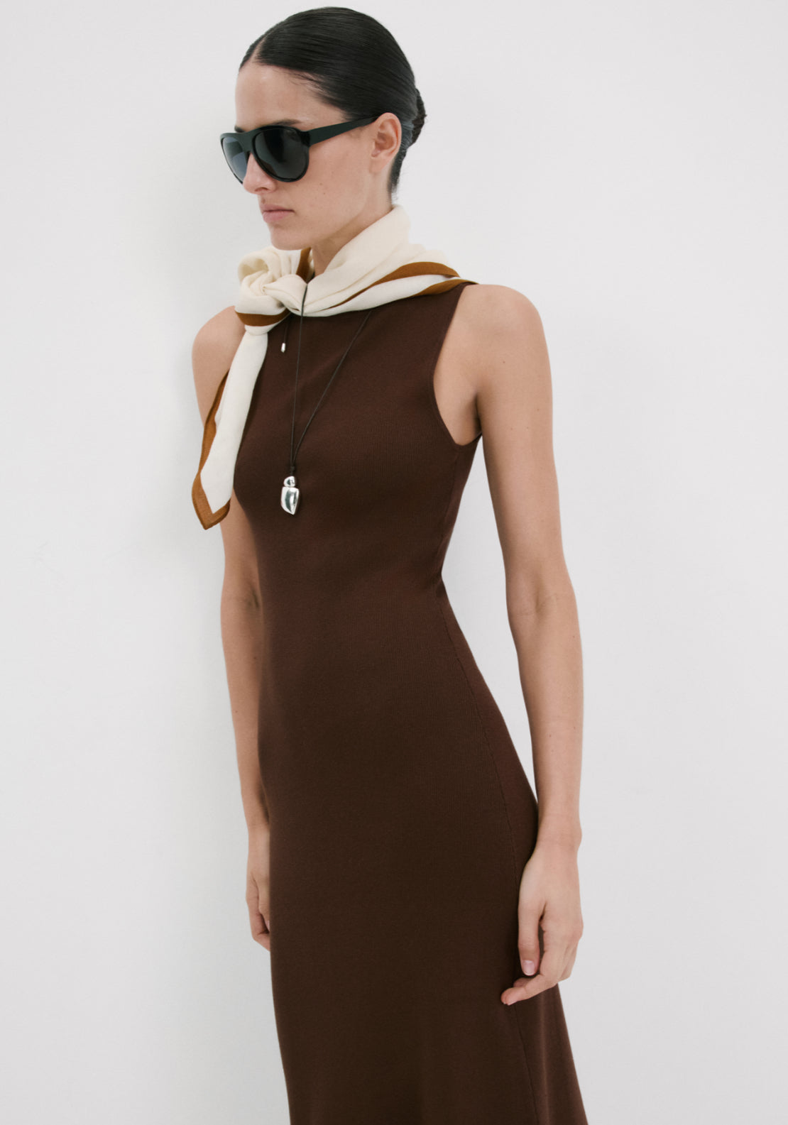Fitted Midi Dress - Brown