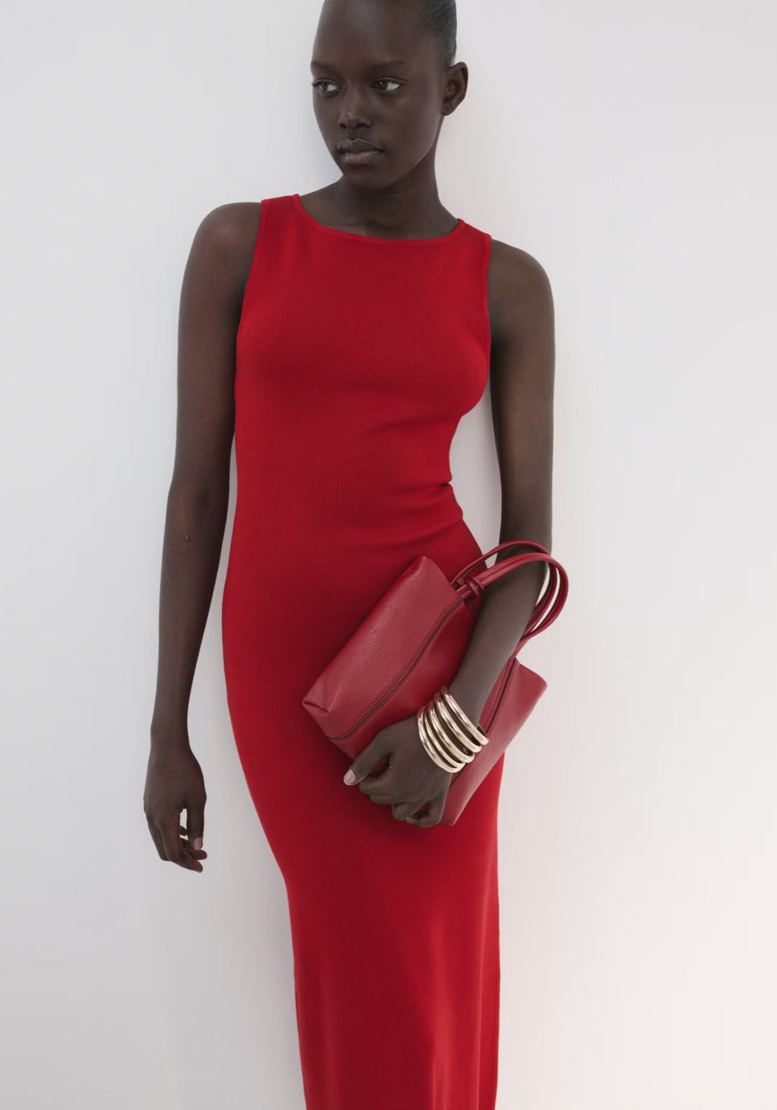 Mango Fitted Midi Dress - Red 3 Shaws Department Stores