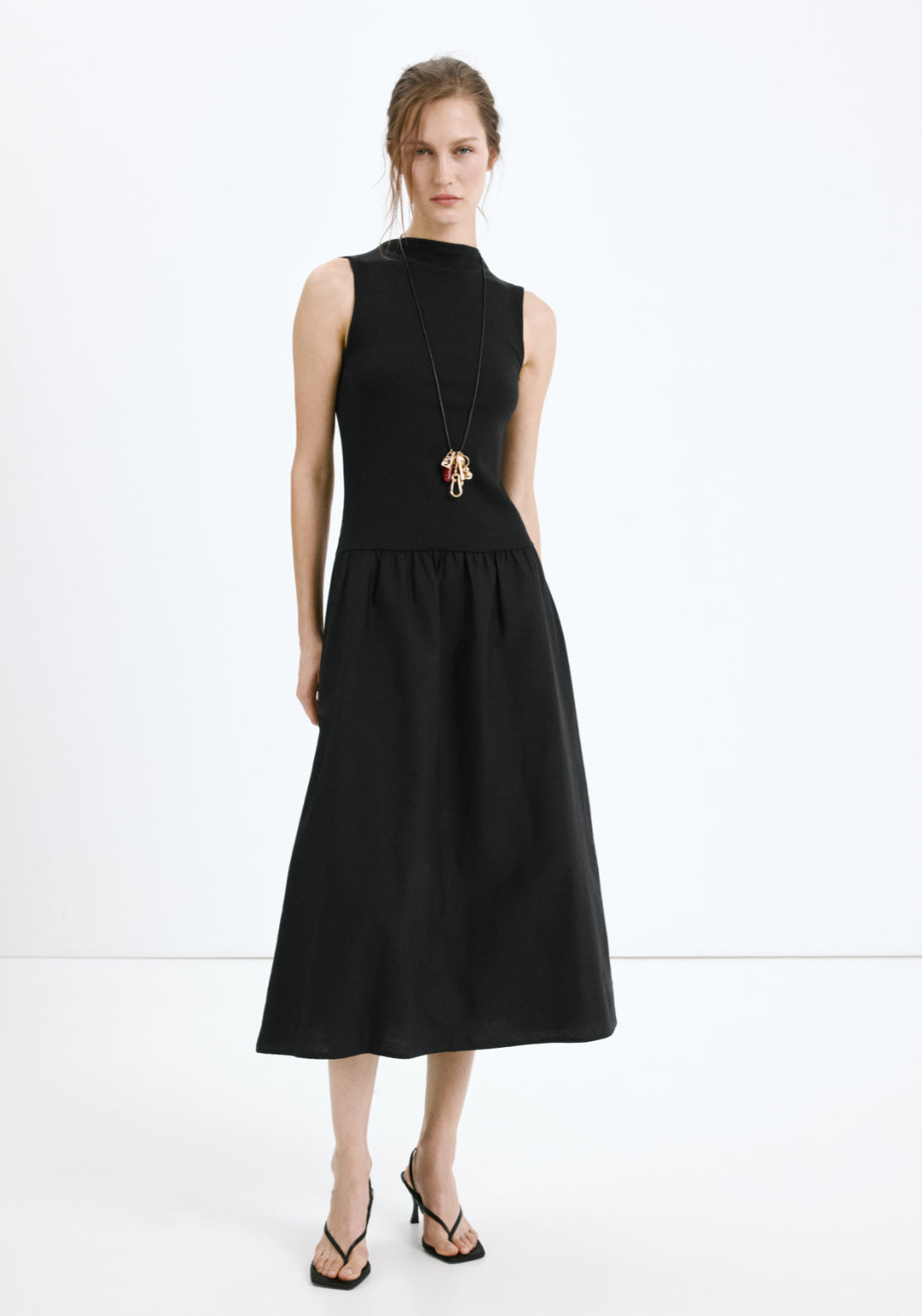 Contrast Bodice Dress - Black