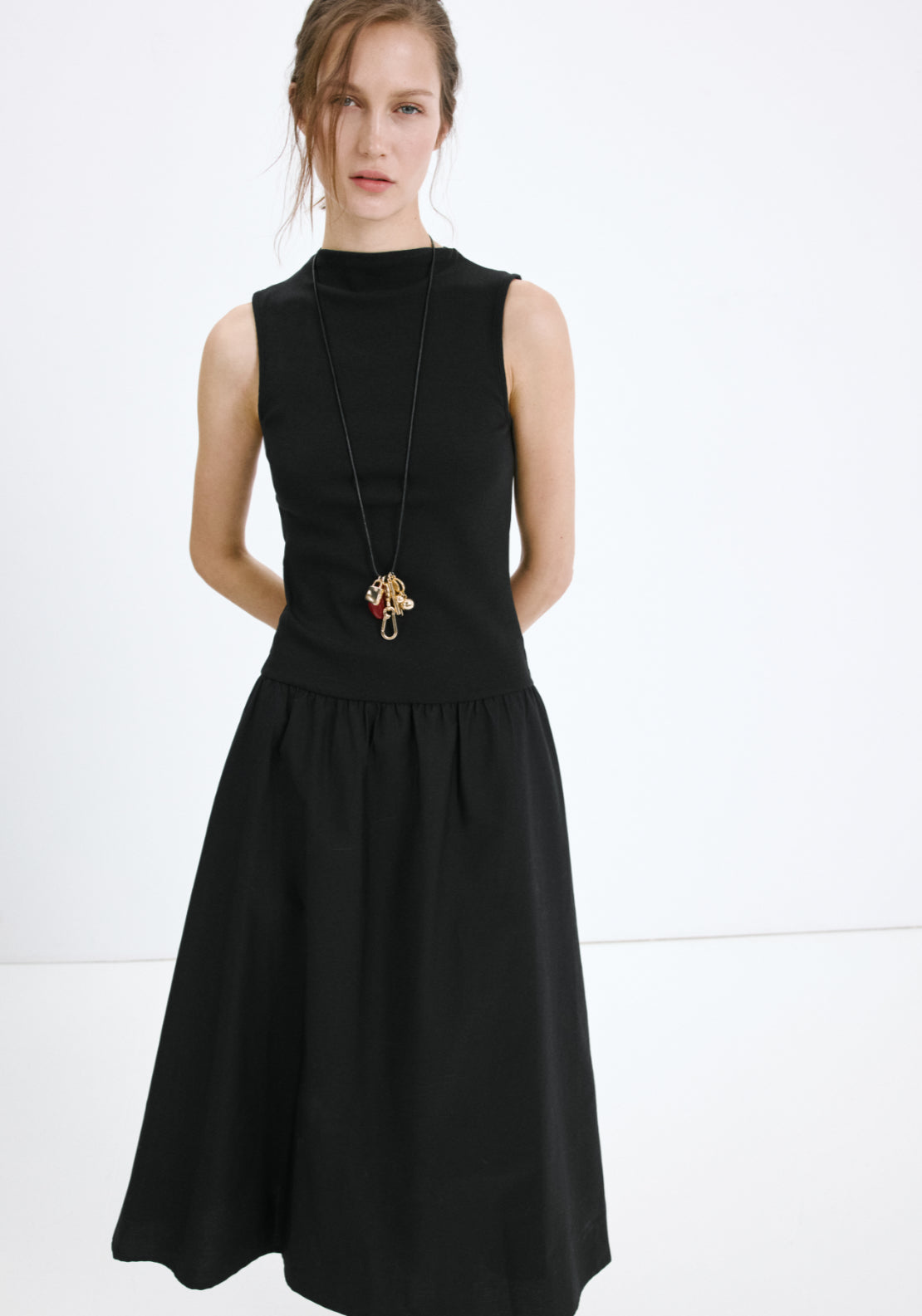 Contrast Bodice Dress - Black