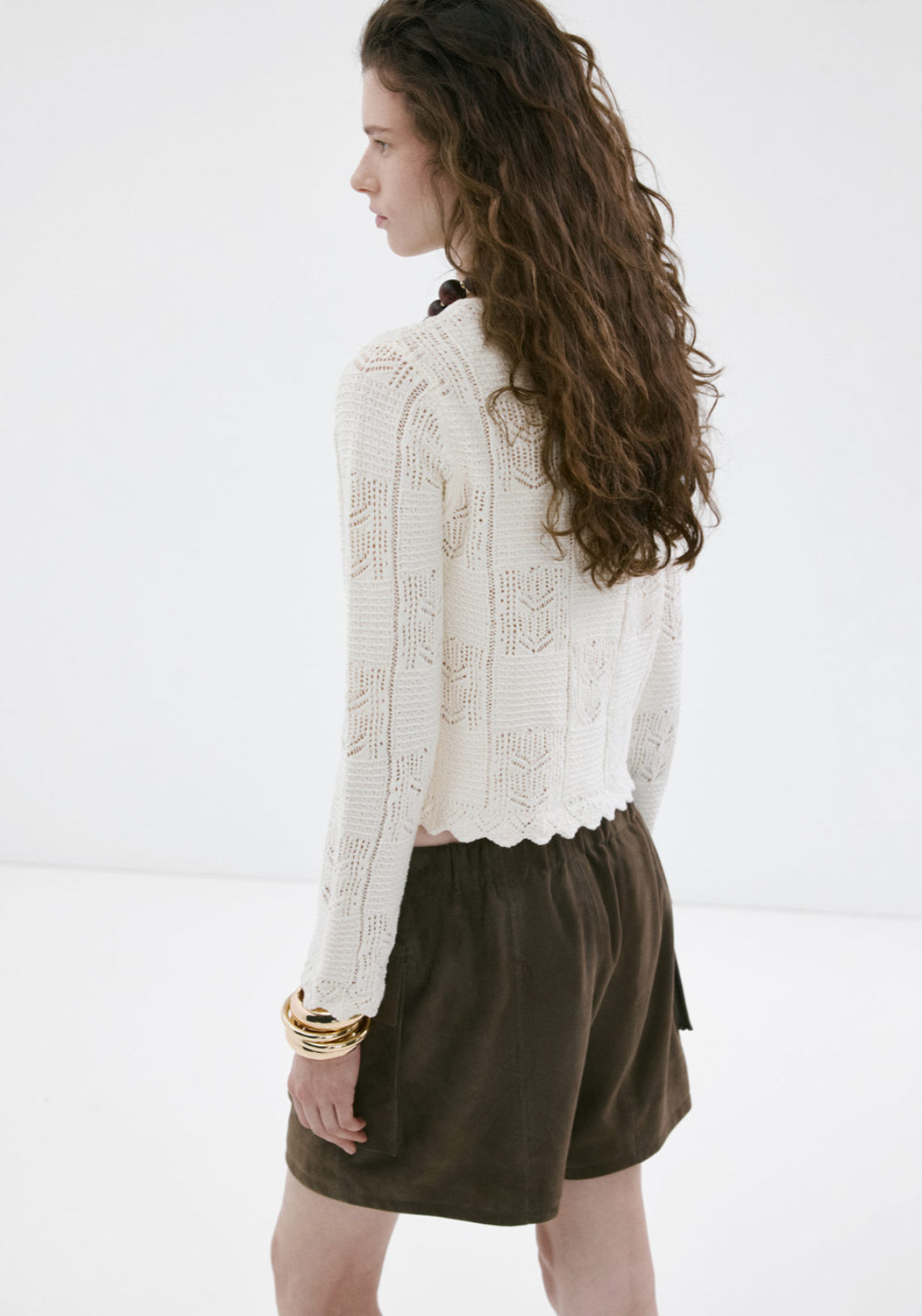 Openwork Detail Knit Cardigan - Cream
