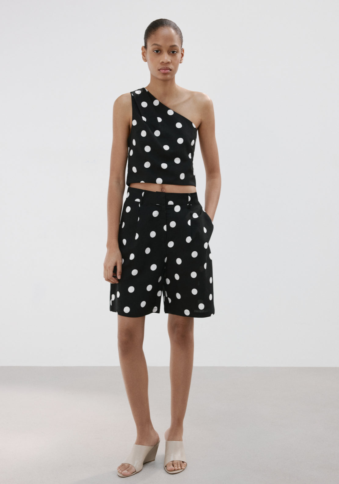 Asymmetric Polka Dot Top - Black