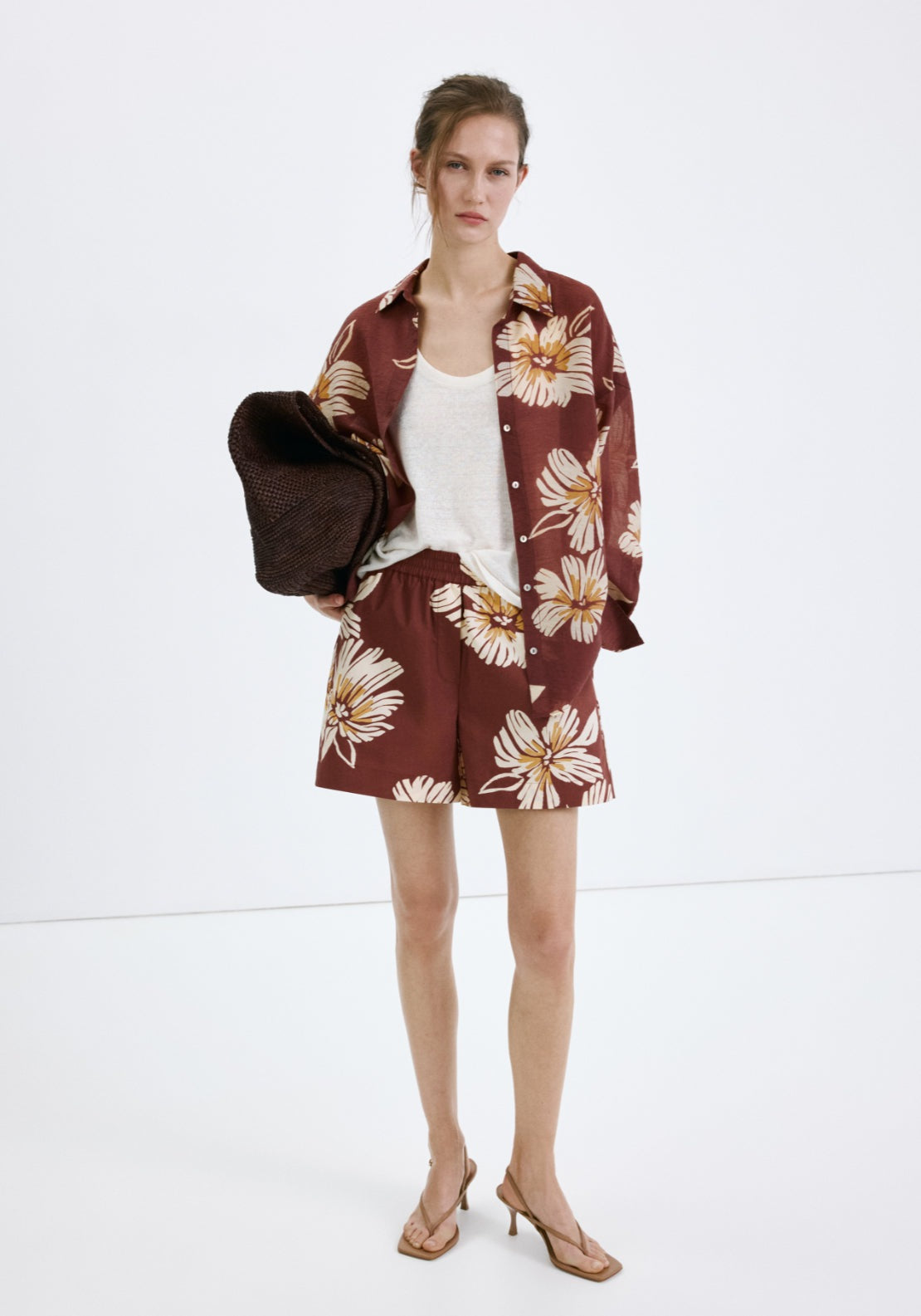 Printed Cotton Blend Short - Burgundy