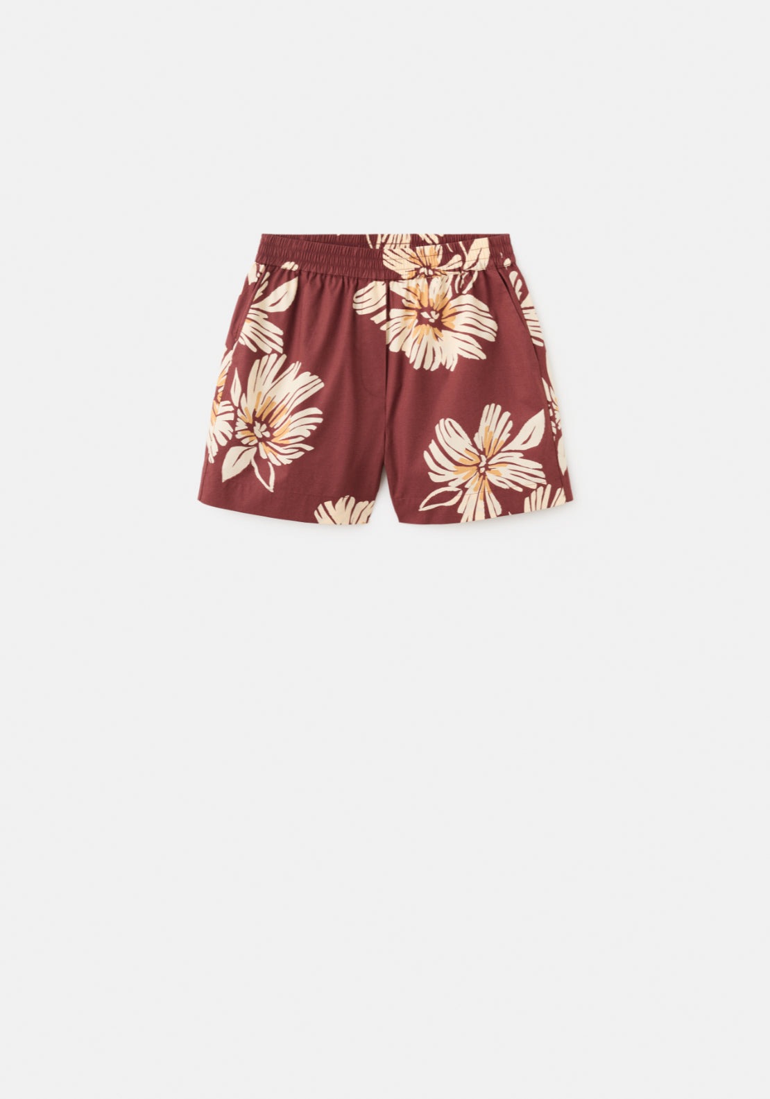 Printed Cotton Blend Short - Burgundy