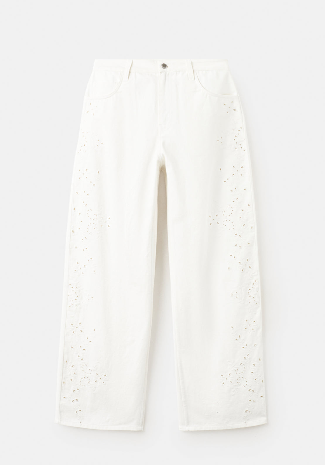 Embroidered Cut Out Balloon Jeans - White