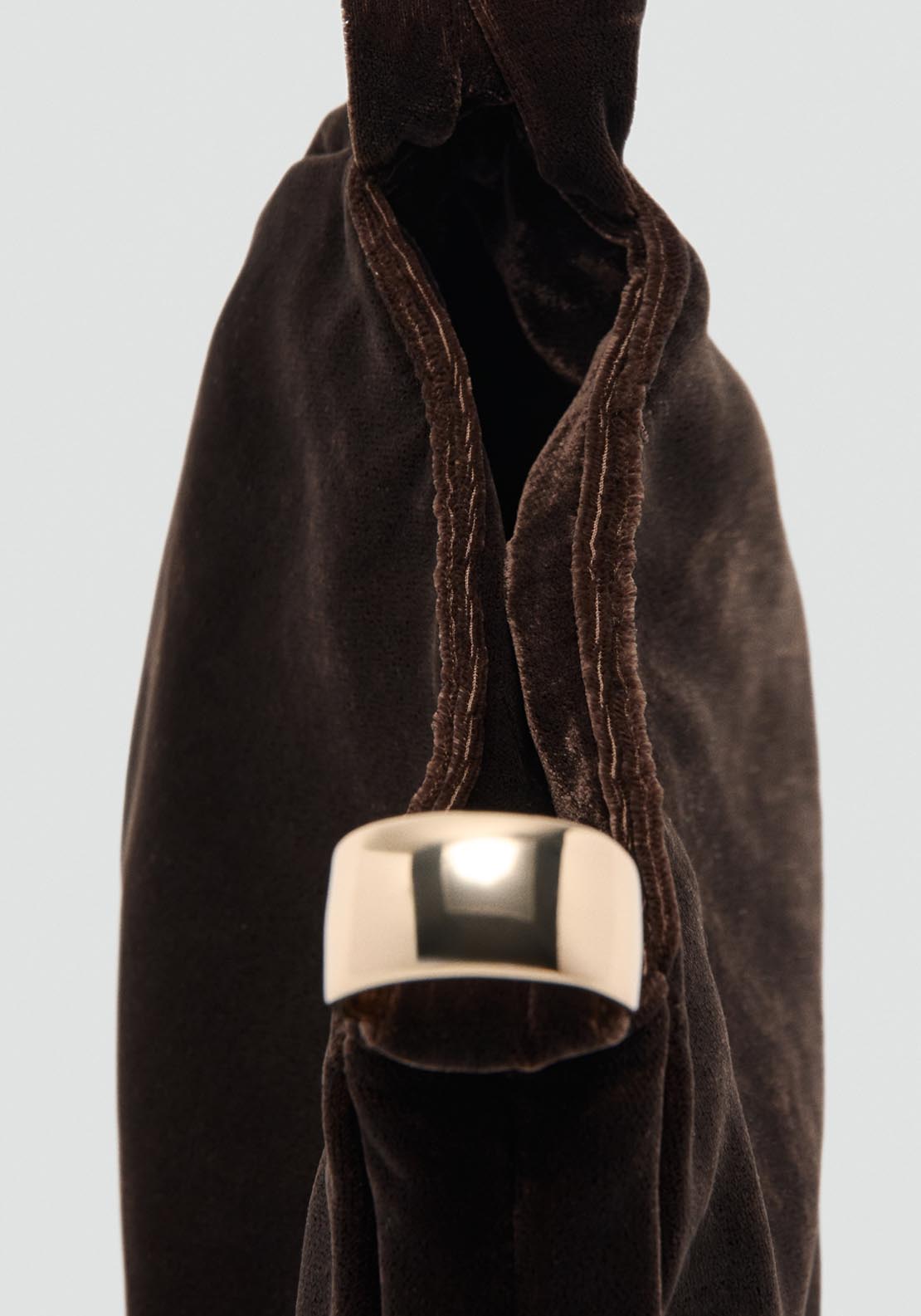 Mango Velvet Handbag With Metallic Detail - Brown 4 Shaws Department Stores