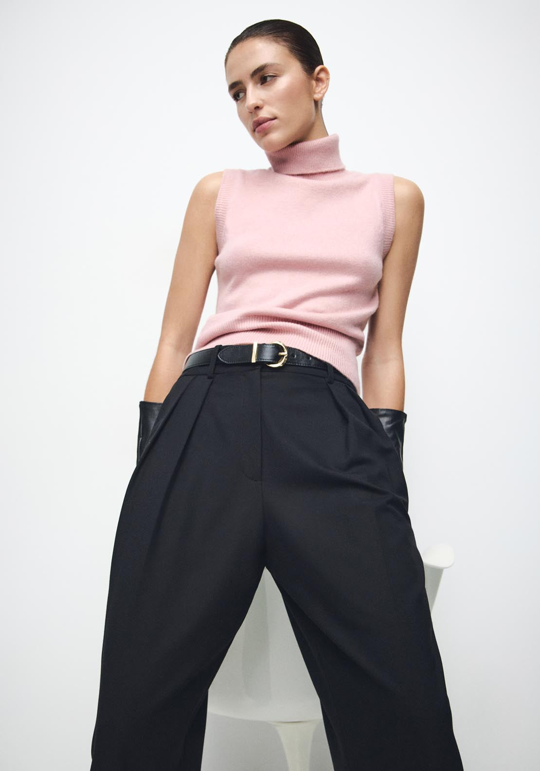 Turtleneck Knit Top - Pink