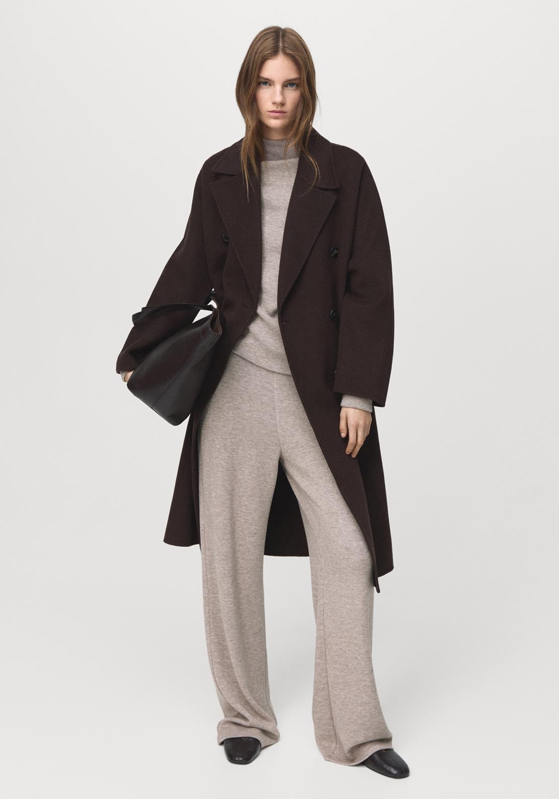 Straight Fit Trousers With Elastic Waist - Brown