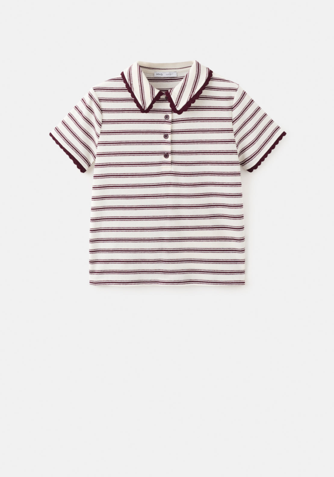Scalloped Striped Polo Shirt - Burgundy