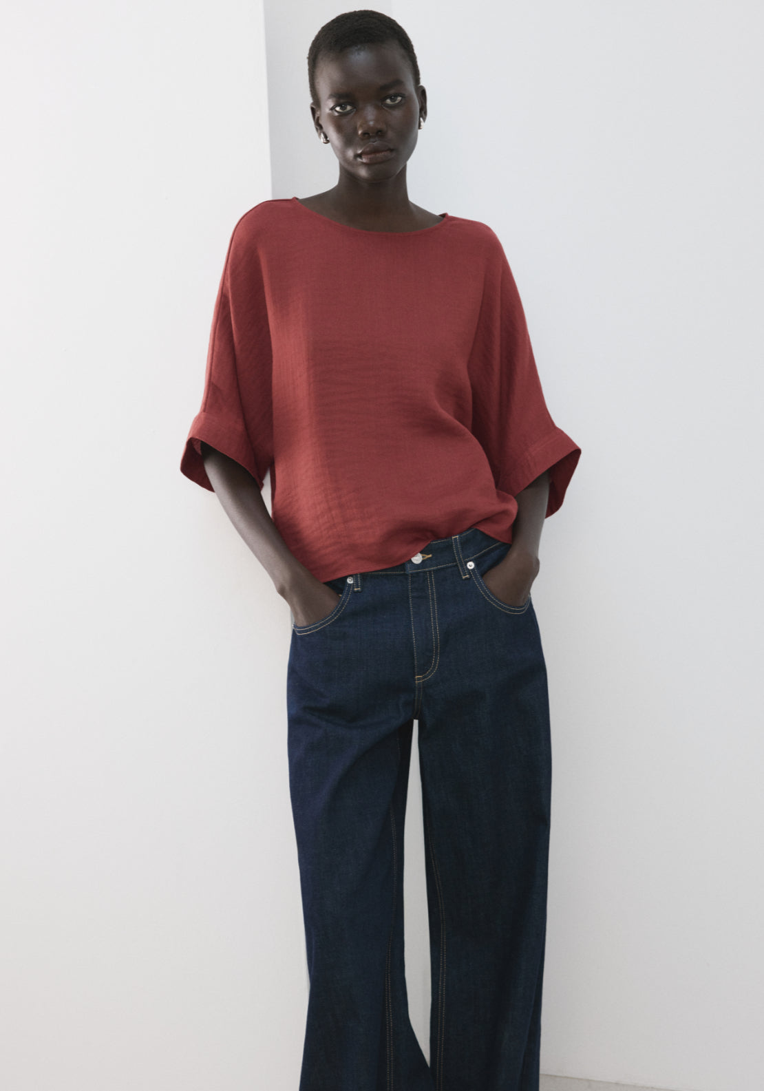 Three Quarter Length Sleeve Blouse - Red