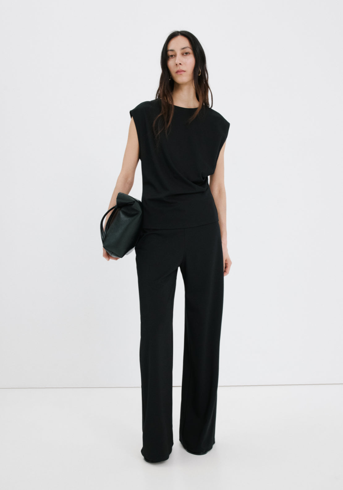 T-Shirt With Gathered Details - Black