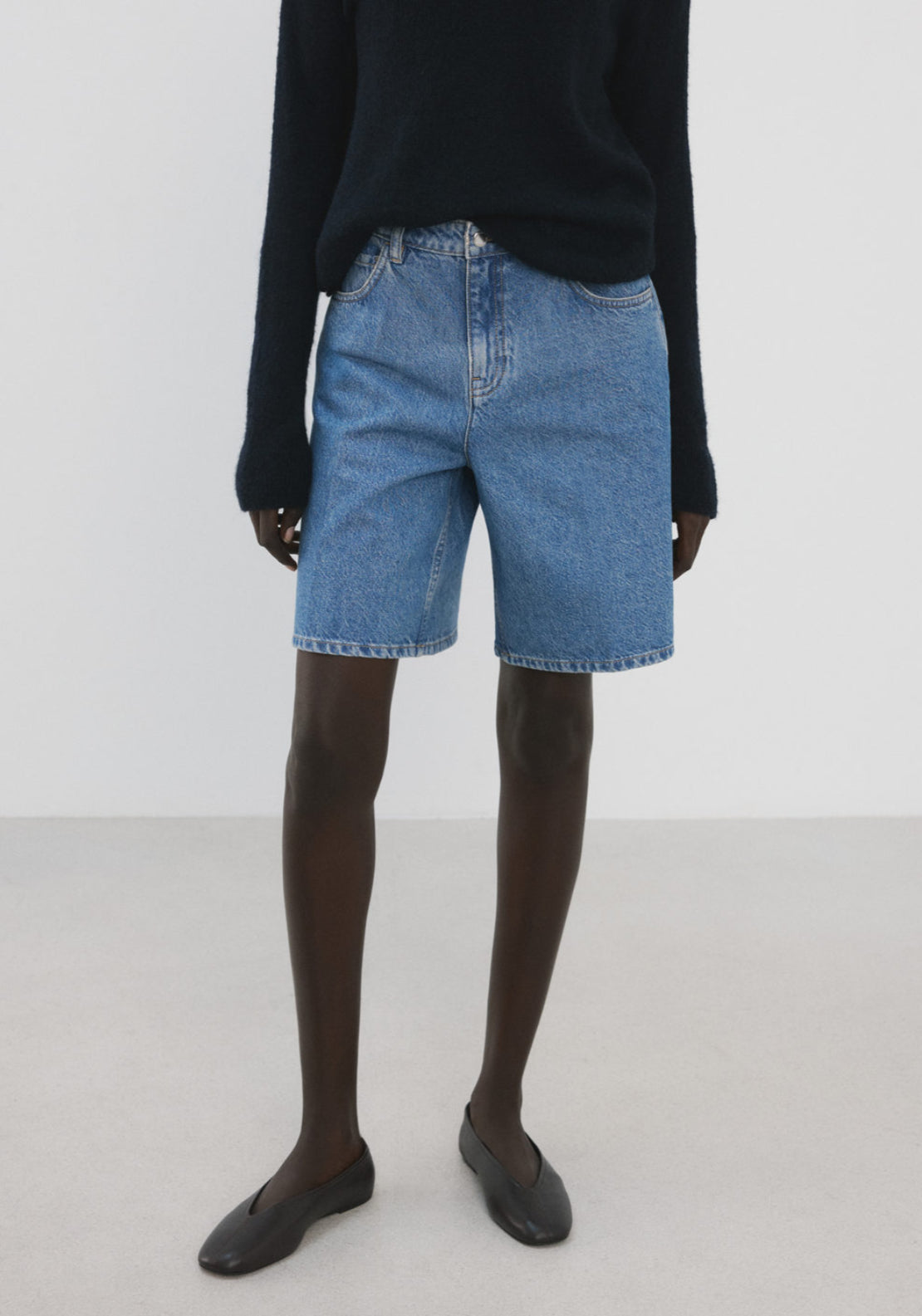 High Waist Straight Fit Denim Shorts - Denim Blue