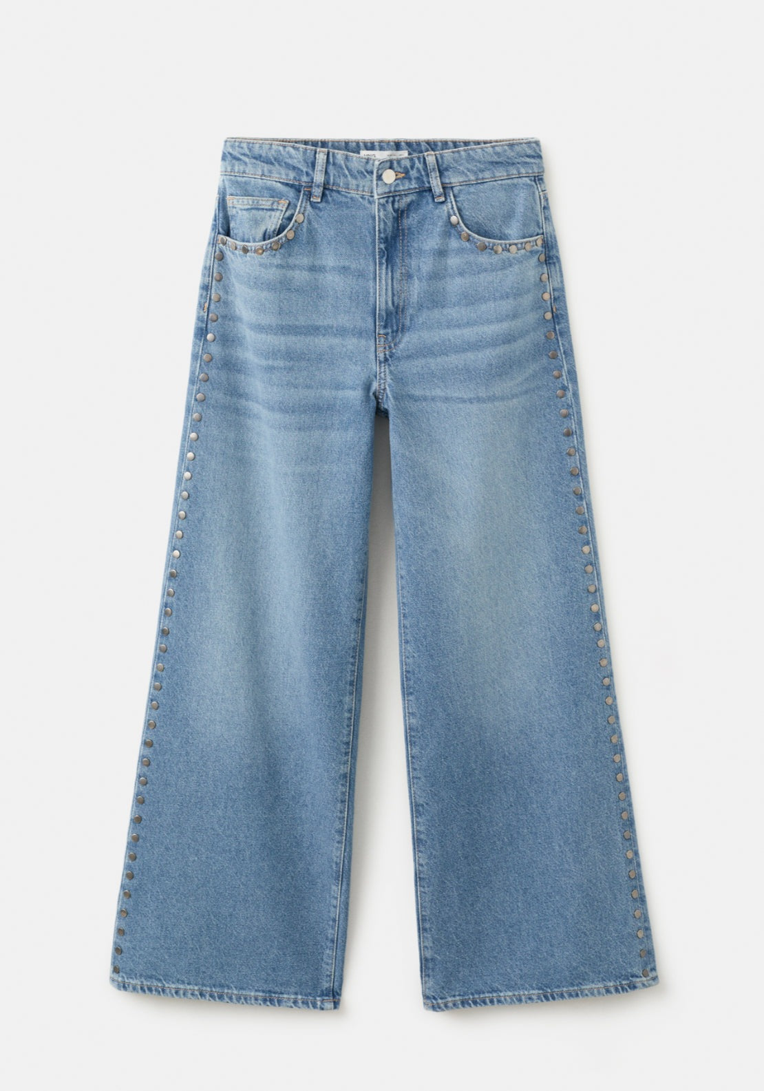 Straight Fit Jeans With Studs - Denim Blue