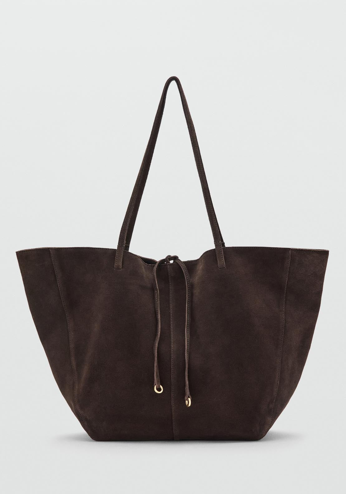 Suede Shopper Bag With Bow Closure - Brown