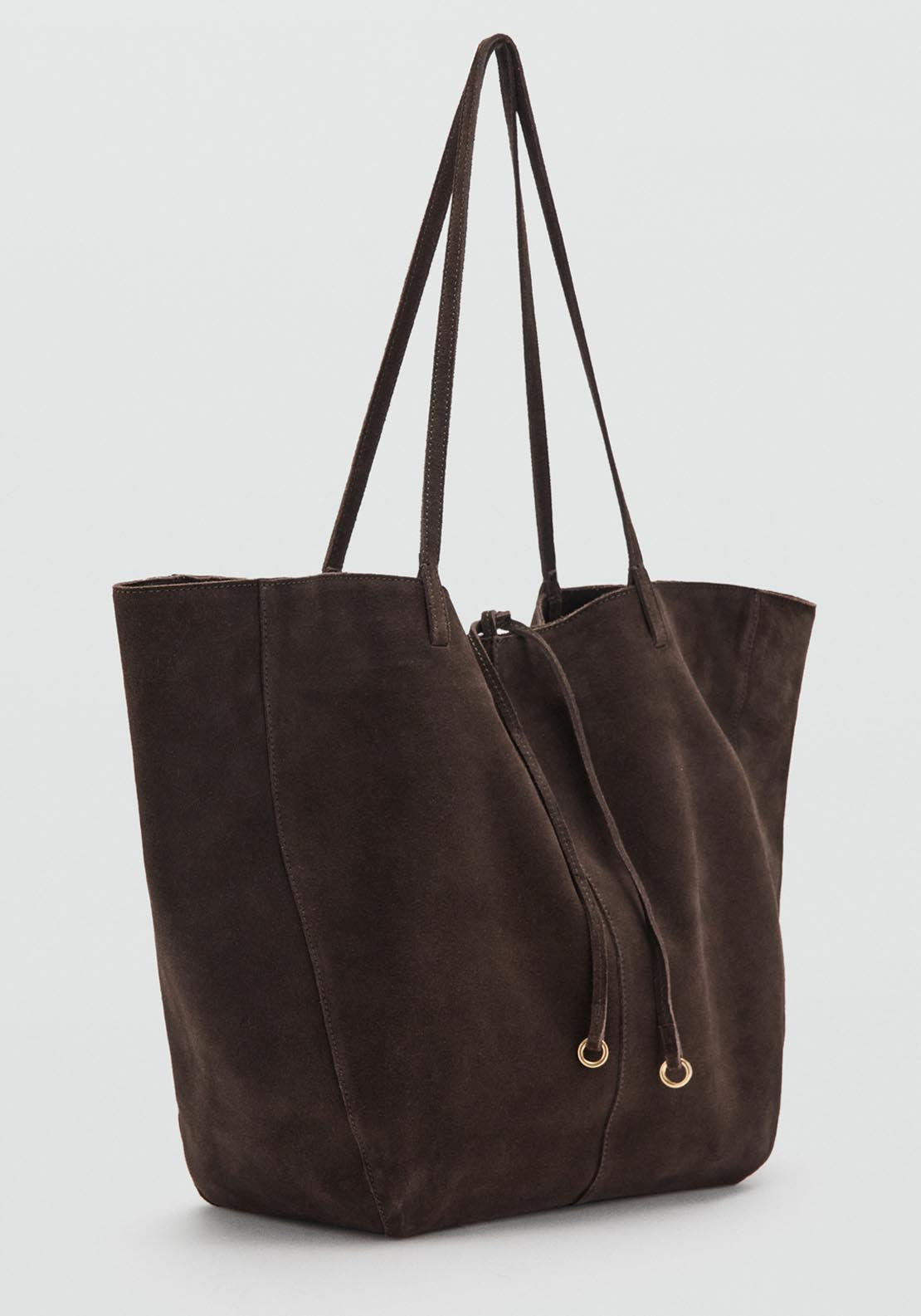 Suede Shopper Bag With Bow Closure - Brown