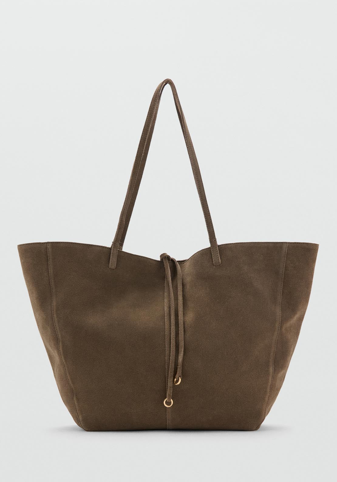 Suede Shopper Bag With Bow Closure - Beige