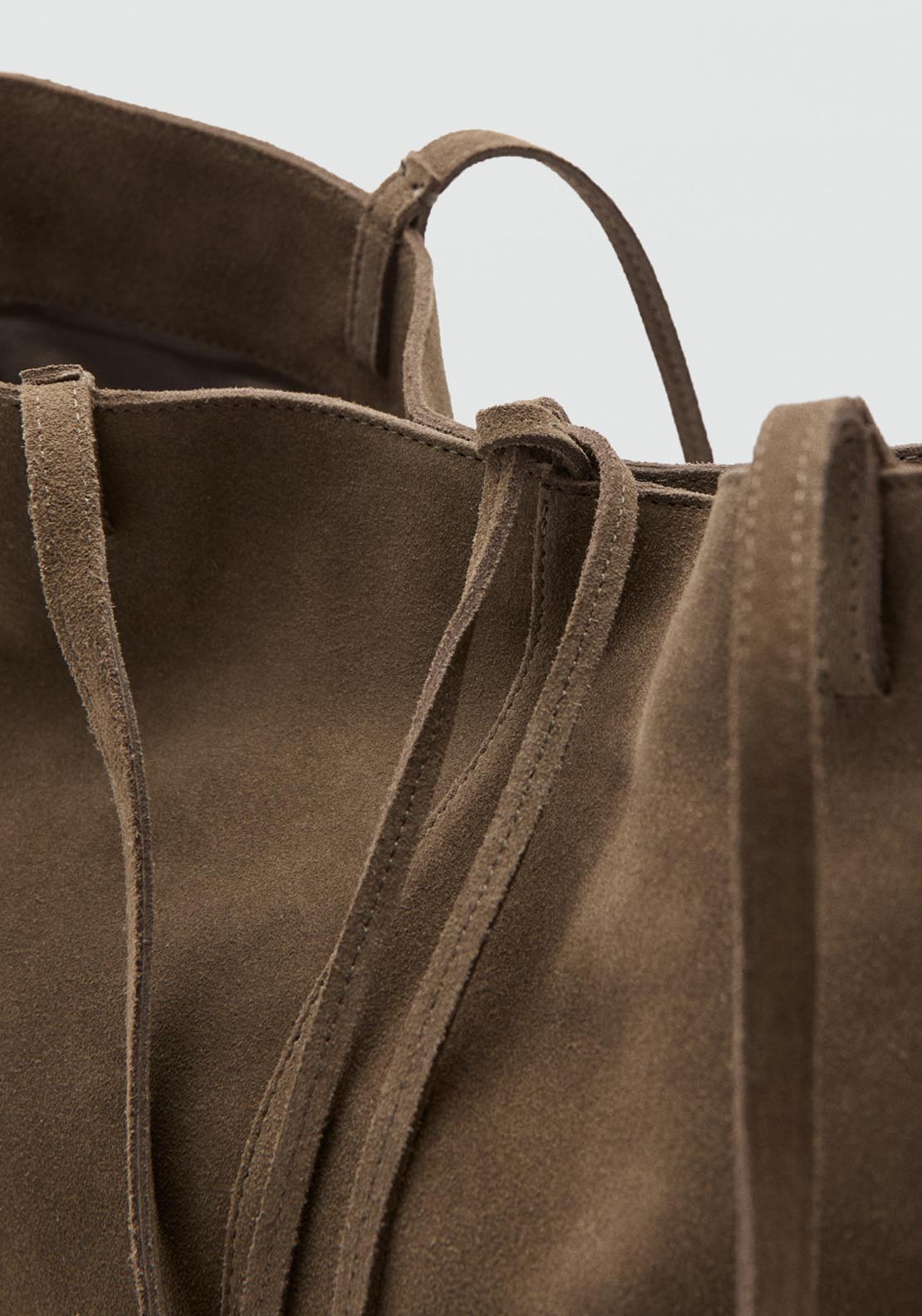 Suede Shopper Bag With Bow Closure - Beige