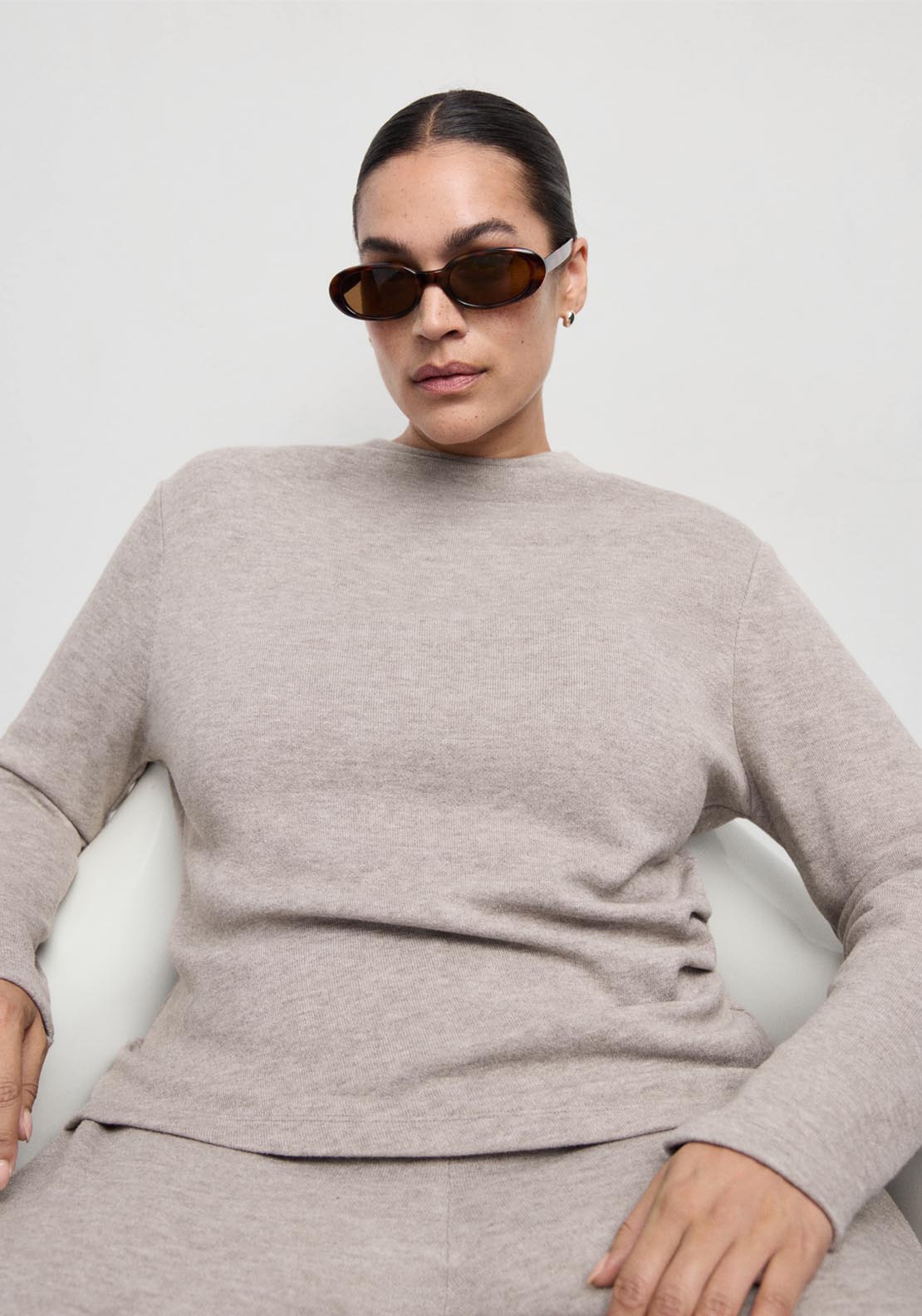 Fine Knit Perkins Neck Sweatshirt - Brown