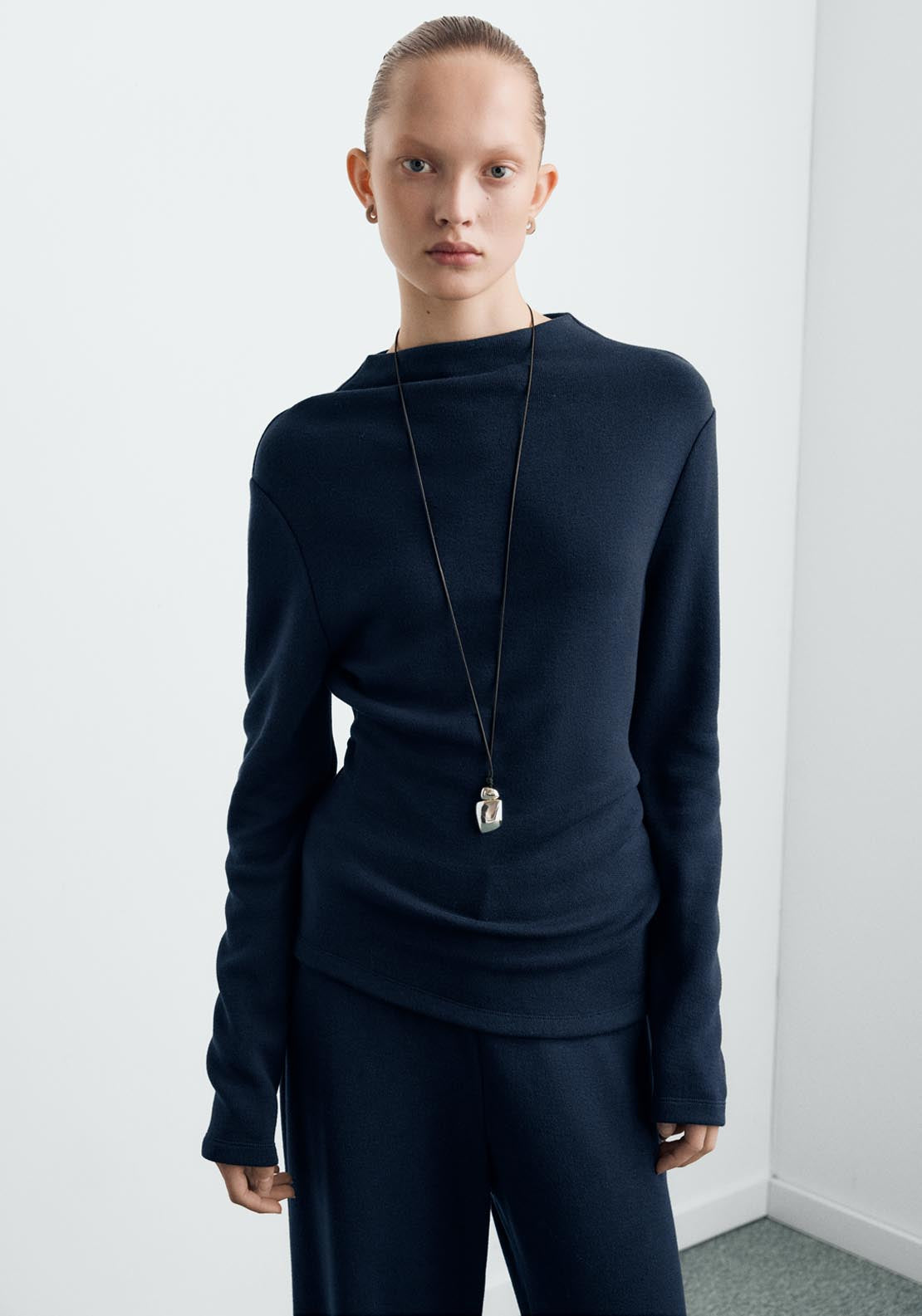 Fine Knit Perkins Neck Sweatshirt - Blue