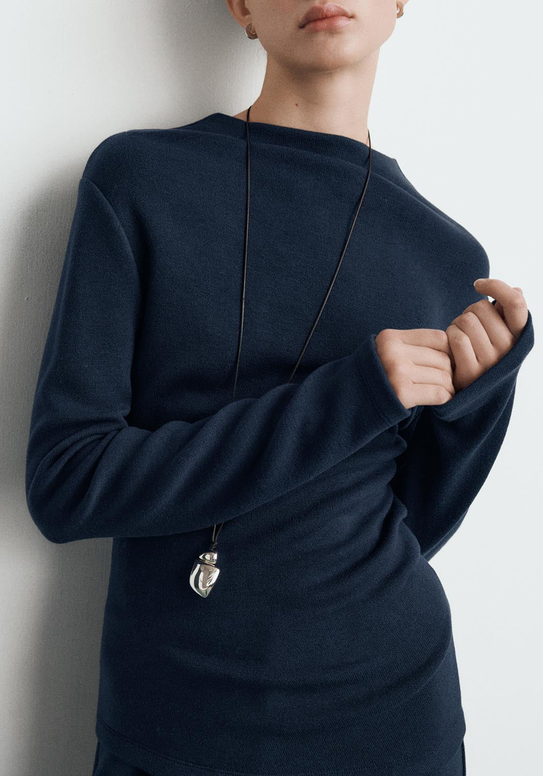Fine Knit Perkins Neck Sweatshirt - Blue