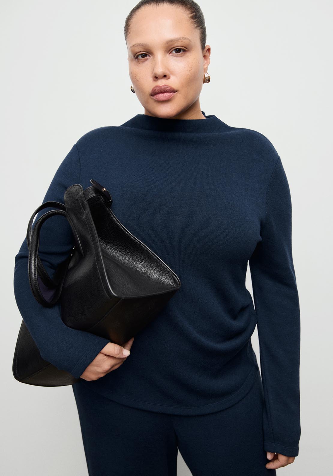 Fine Knit Perkins Neck Sweatshirt - Blue