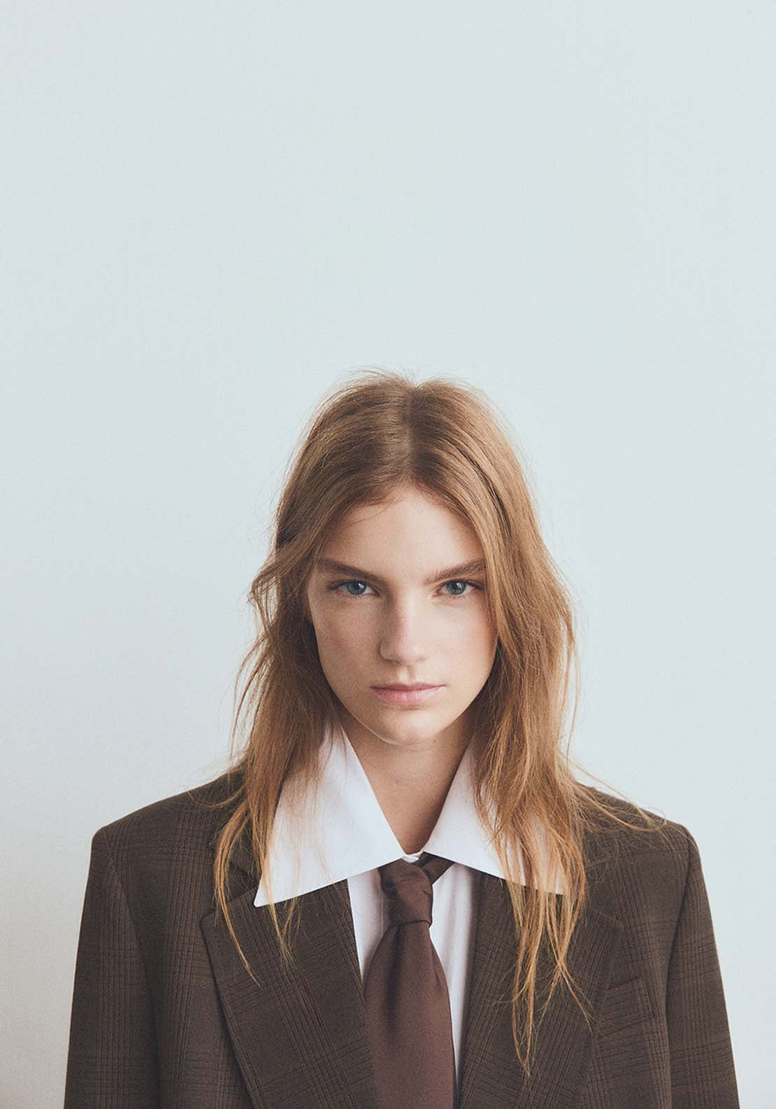 Double Breasted Check Suit Jacket - Brown