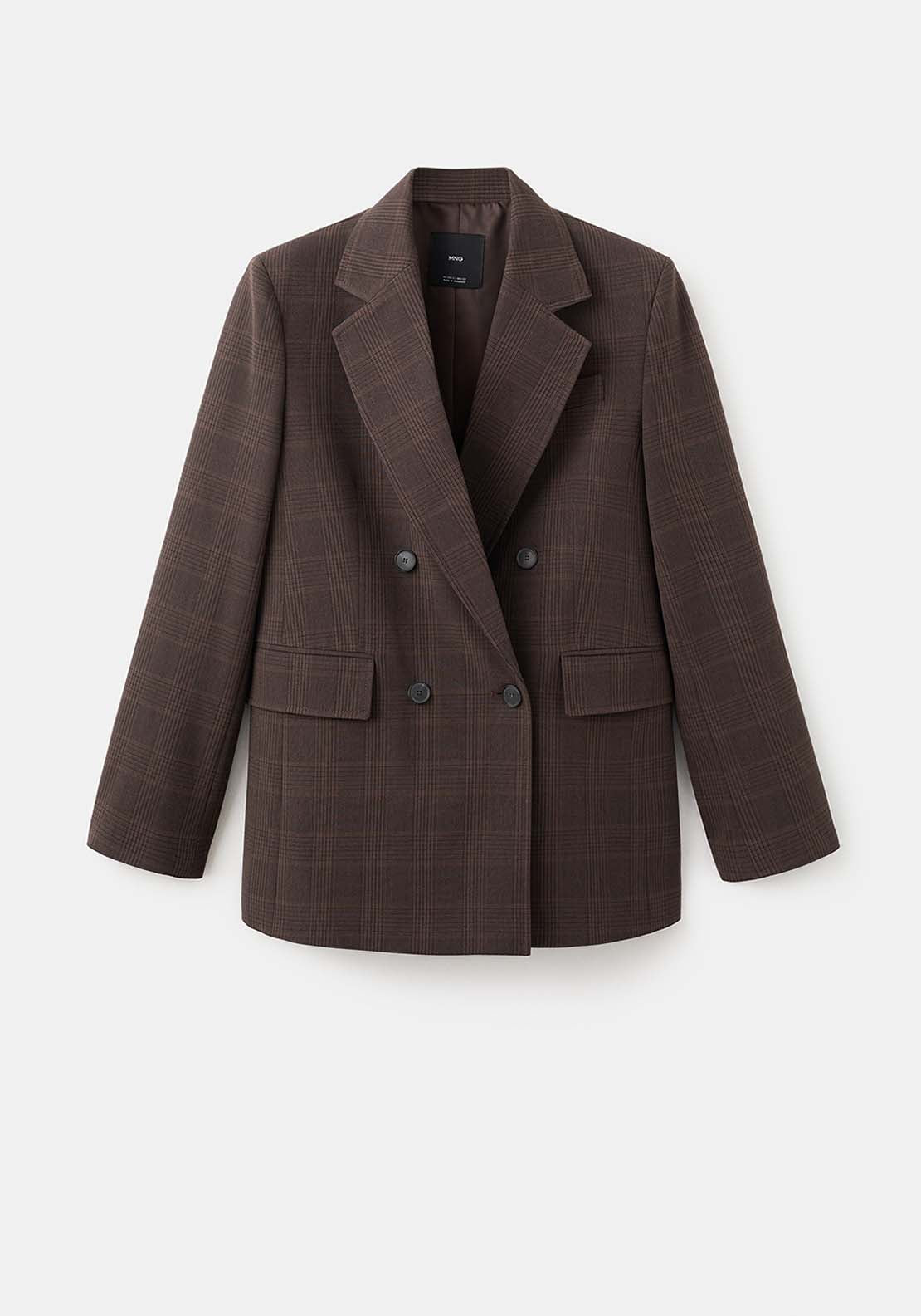 Double Breasted Check Suit Jacket - Brown