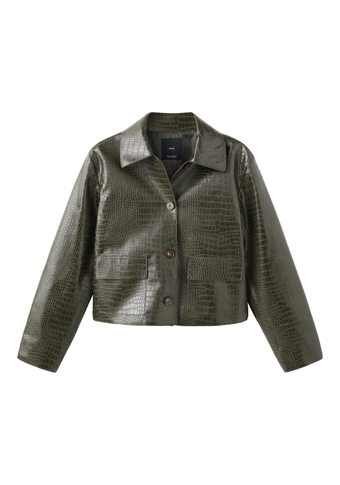 Croc Effect Faux Leather Jacket - Green