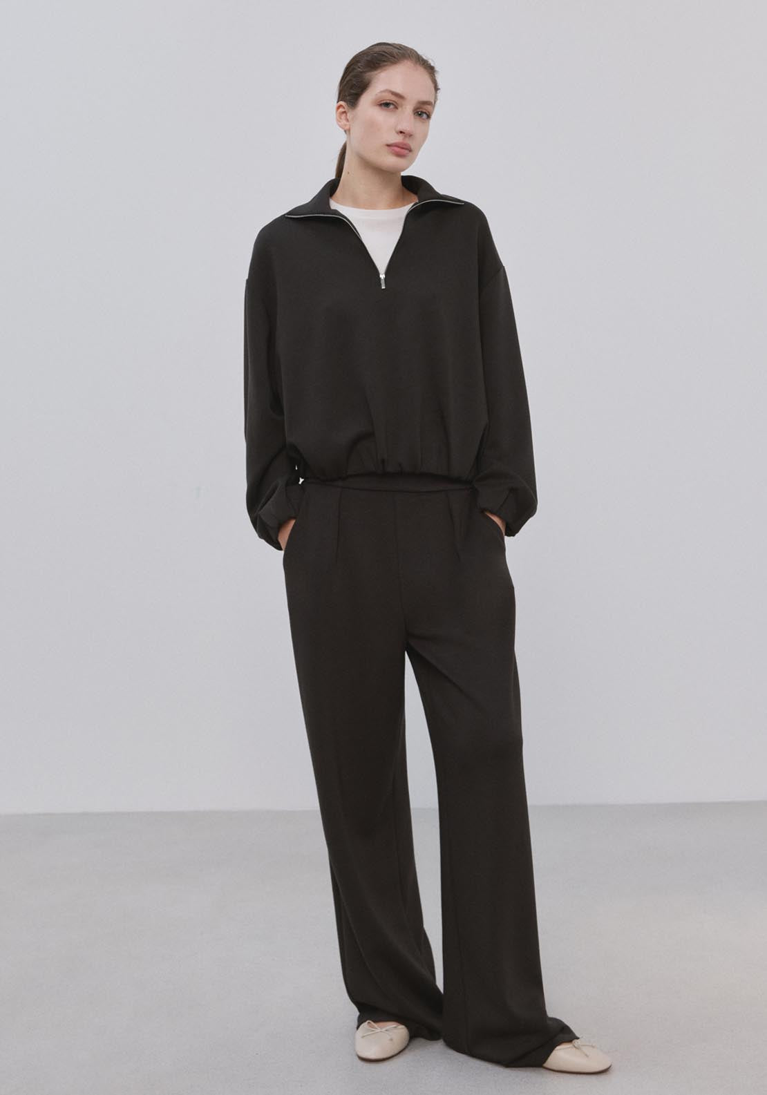 Mango Elastic Waist Straight Fit Trousers - Brown 1 Shaws Department Stores
