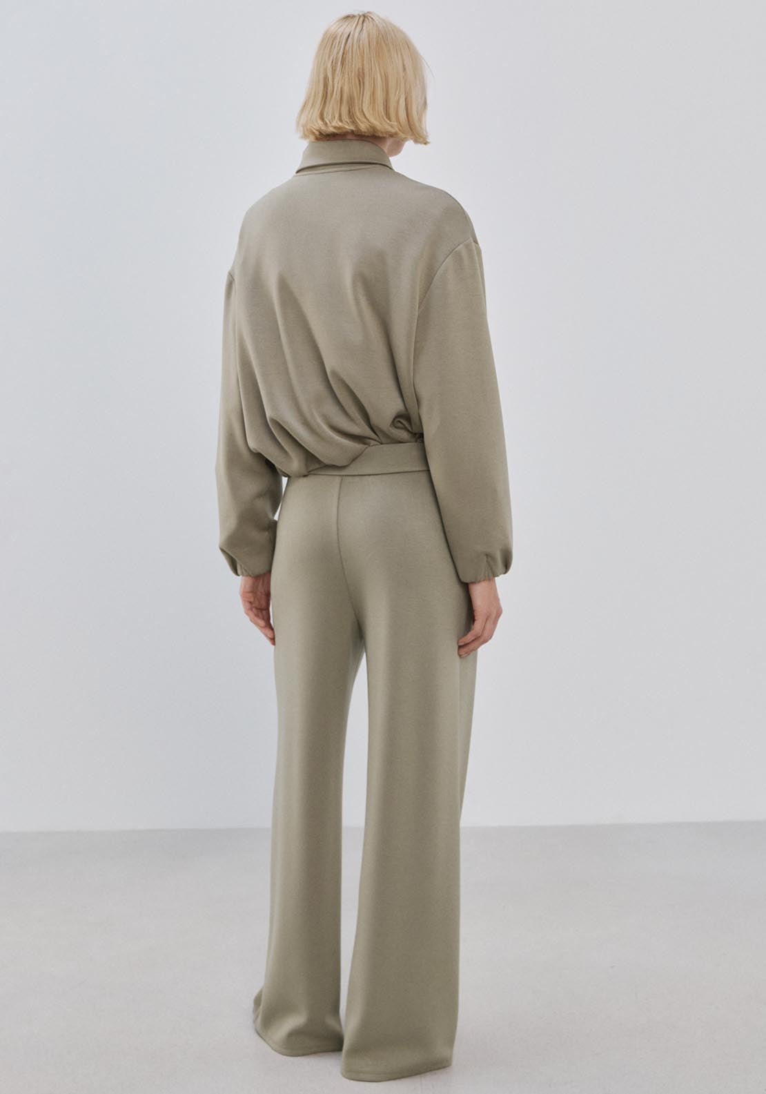 Straight Fit Trousers With Elastic Waist - Green