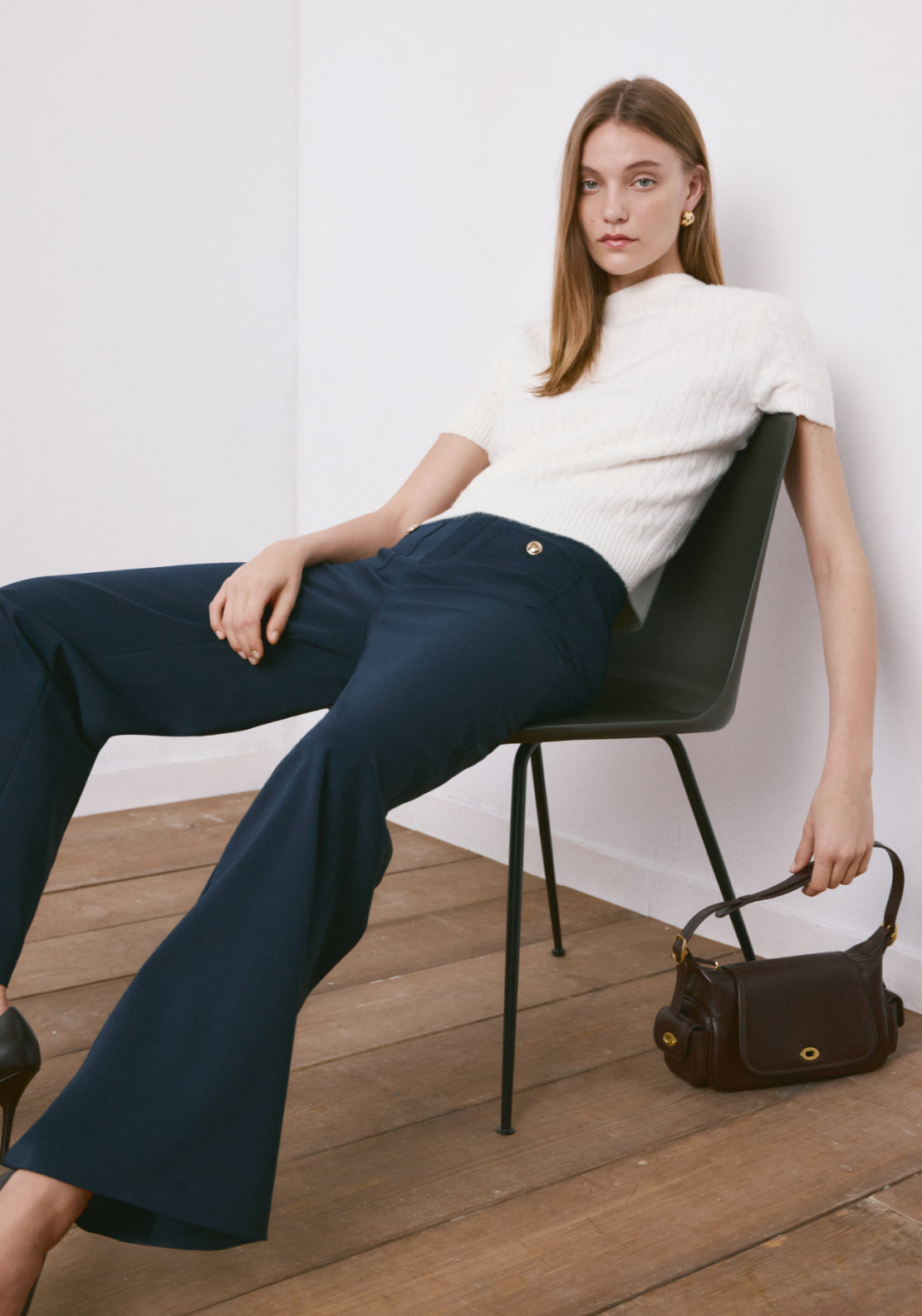 Straight Trousers With Jewel Buttons - Blue