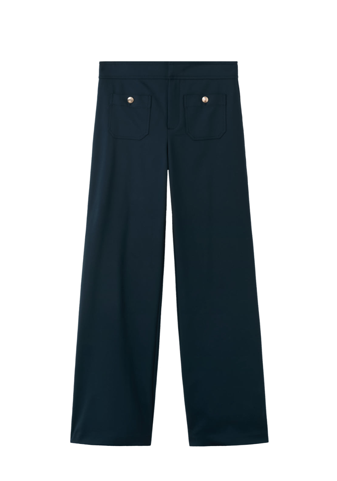 Straight Trousers With Jewel Buttons - Blue