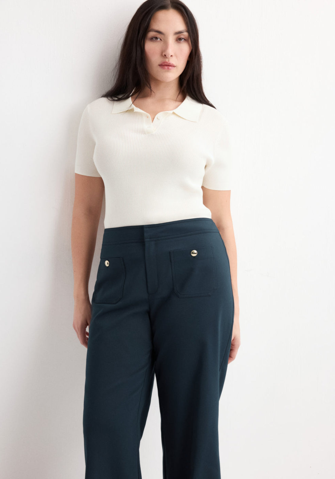 Straight Trousers With Jewel Buttons - Blue