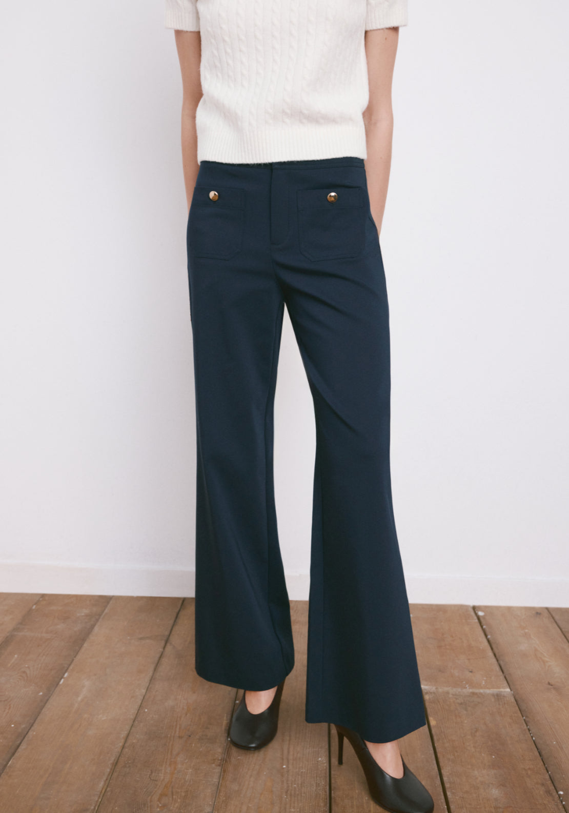 Straight Trousers With Jewel Buttons - Blue