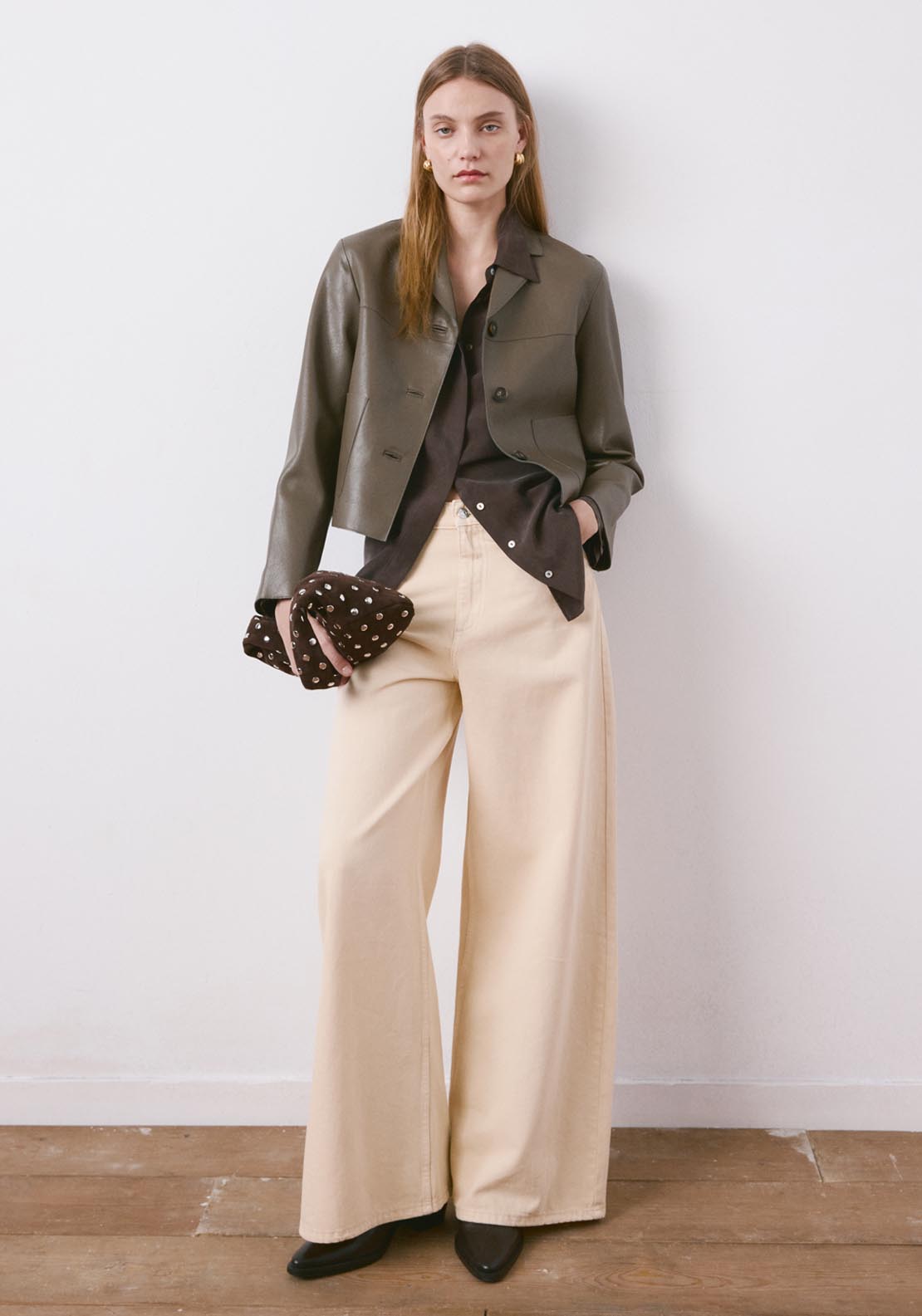 Faux Leather Jacket With Pockets - Green