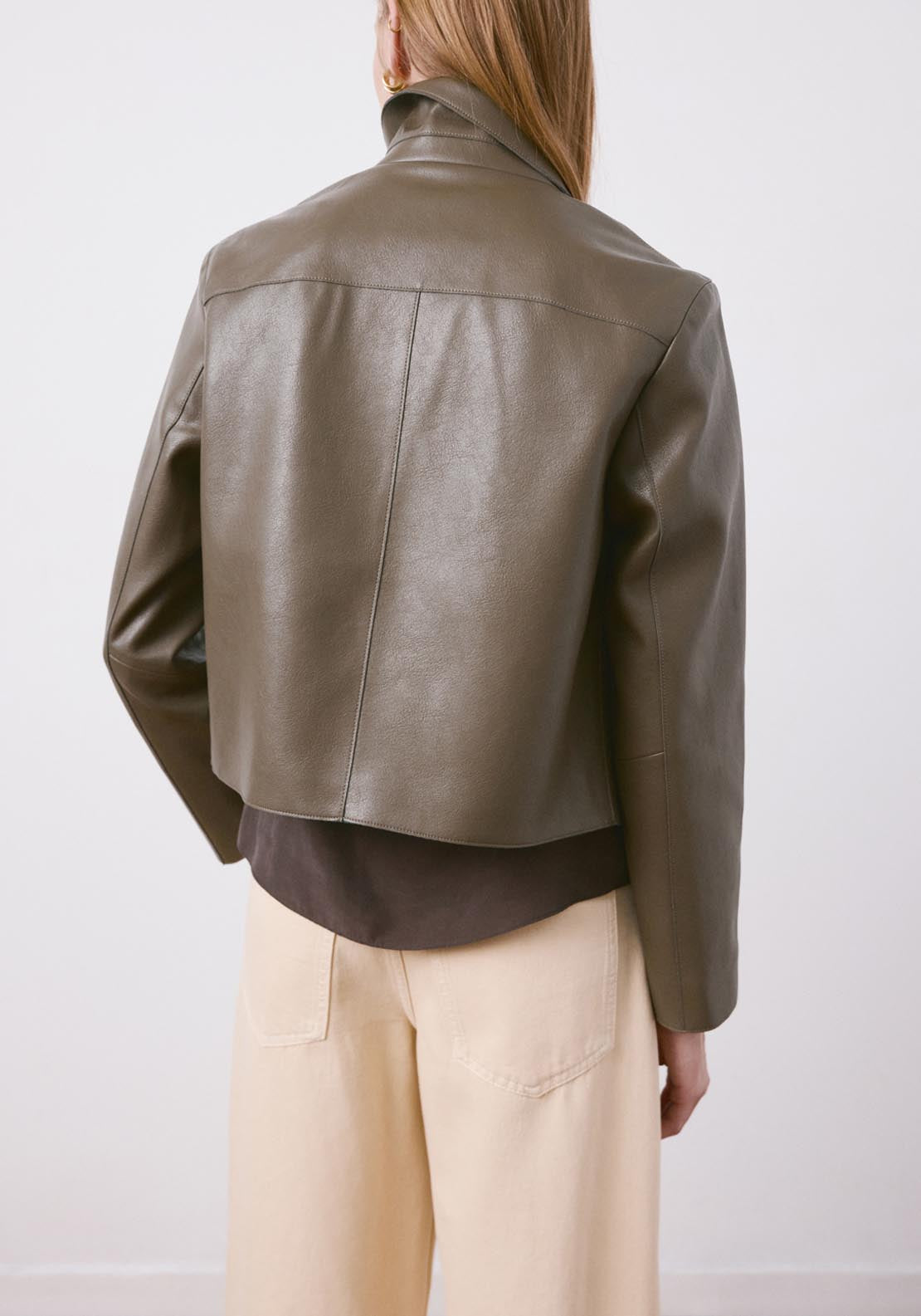 Faux Leather Jacket With Pockets - Green