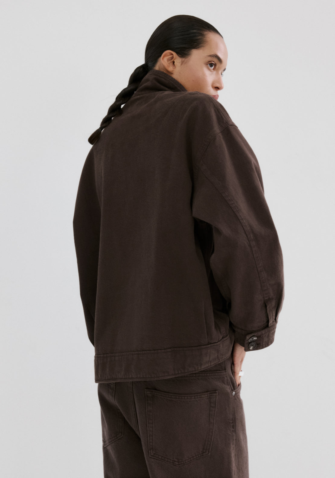 Oversized Denim Parka With Pockets - Brown