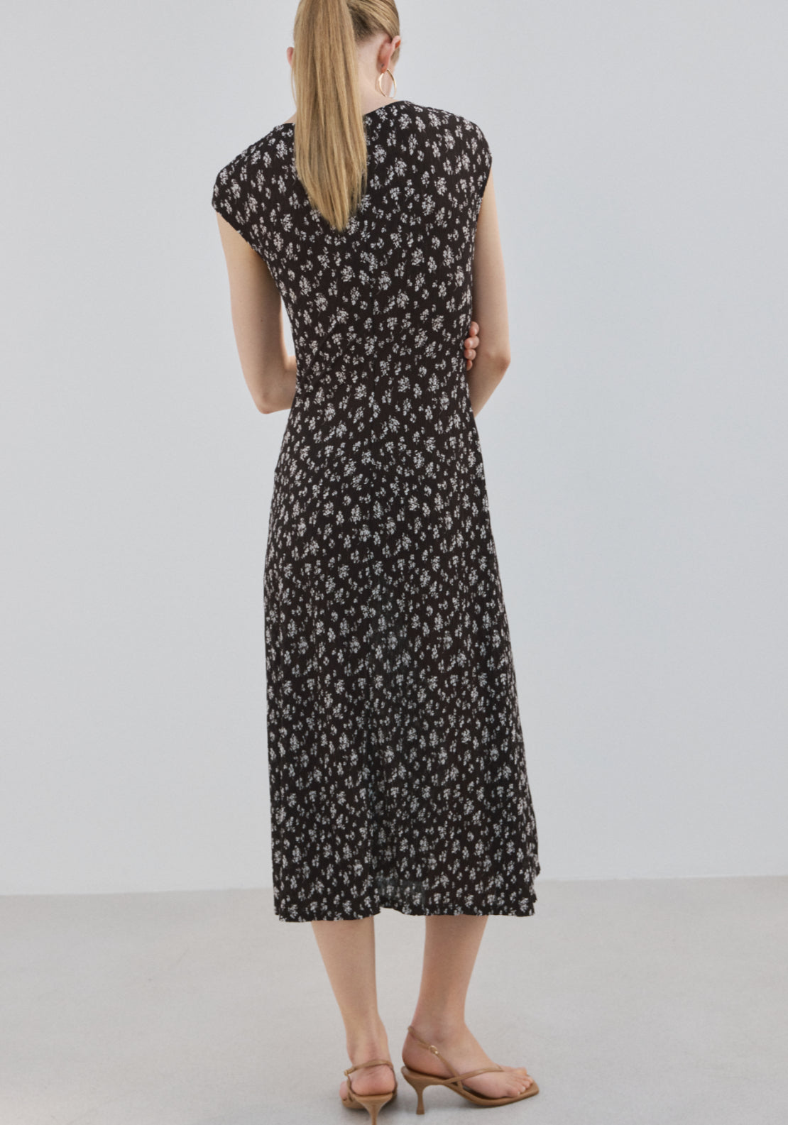 Floral Print Midi-Dress - Brown