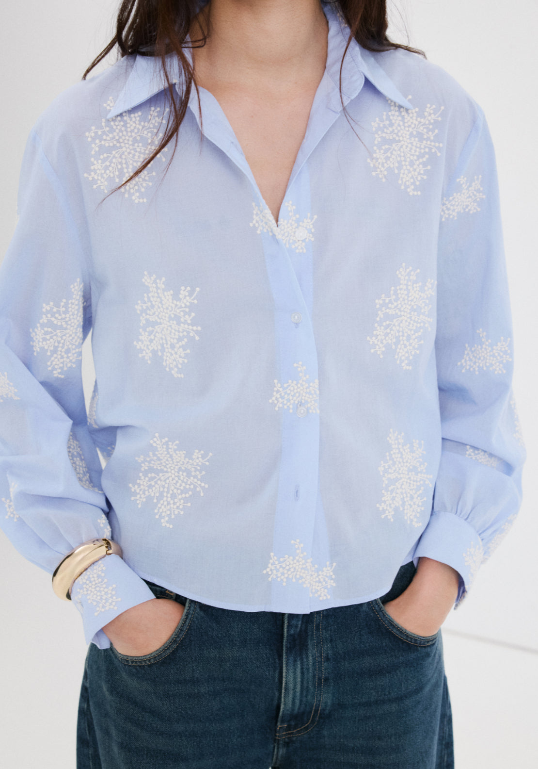 Floral Embroidered Shirt - Blue