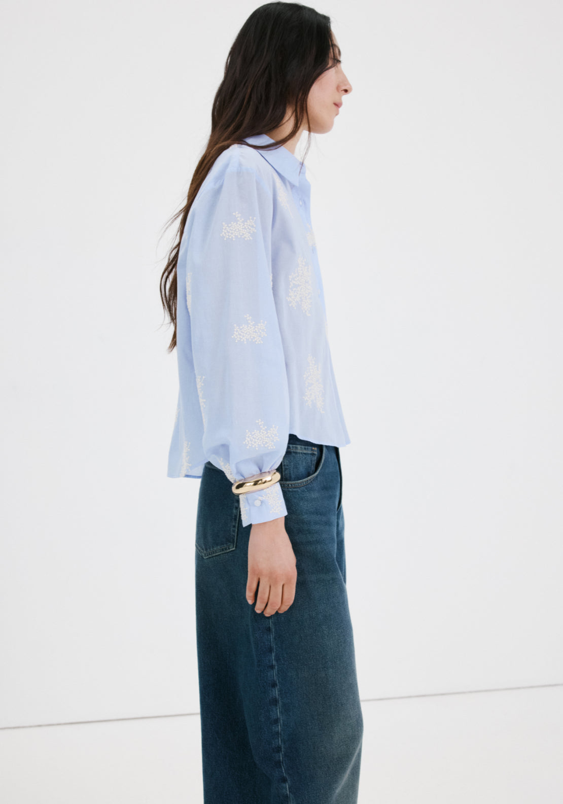 Floral Embroidered Shirt - Blue