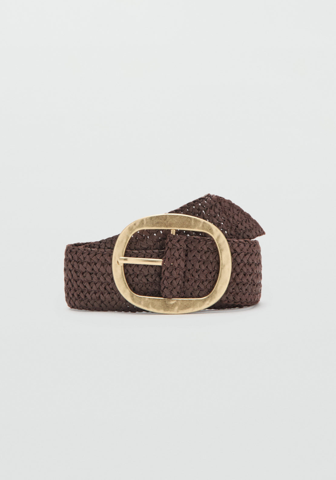 Mango Natural Fibre Oval Buckle Belt - Brown 1 Shaws Department Stores