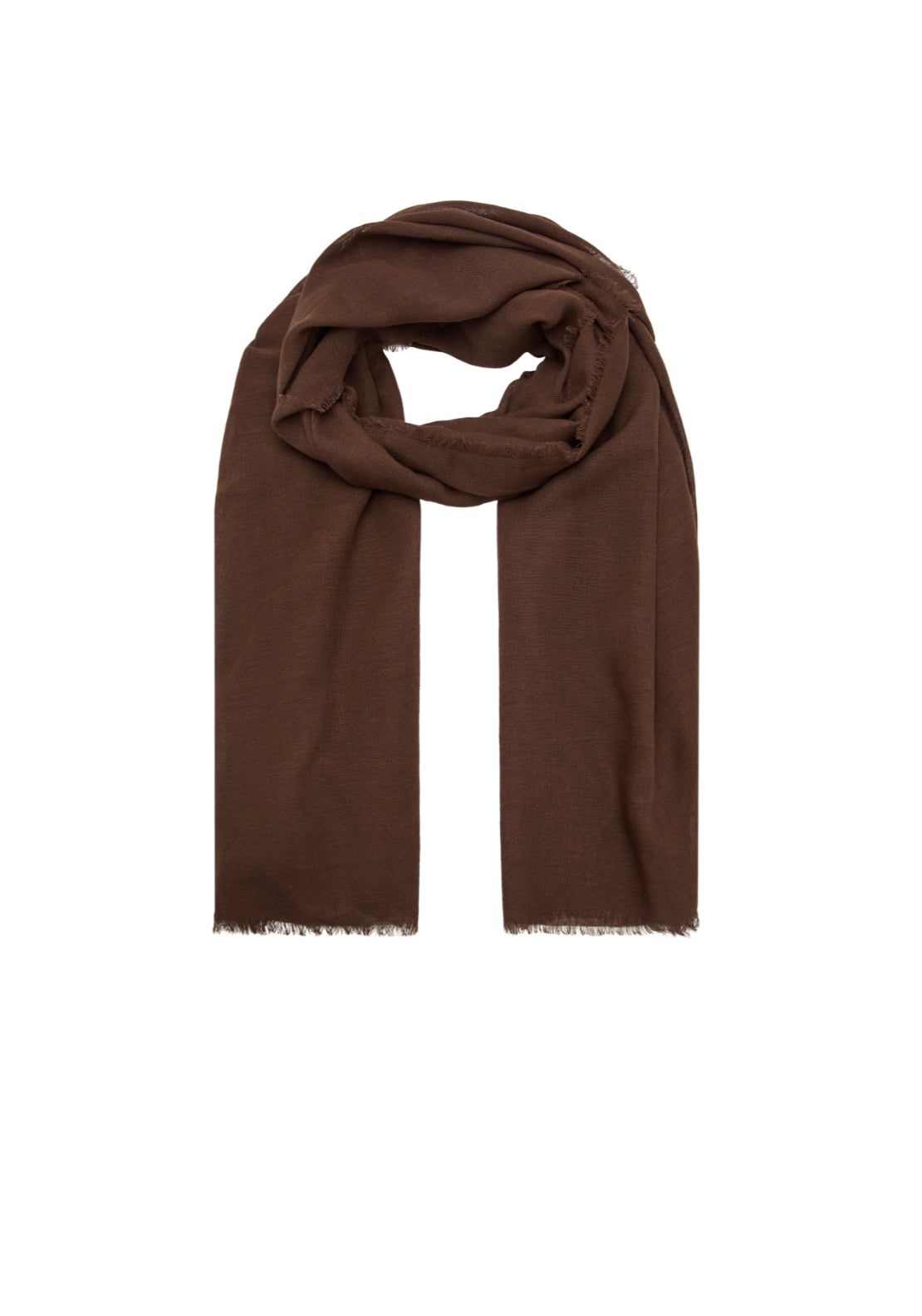 Frayed Edge Linen Scarf - Brown