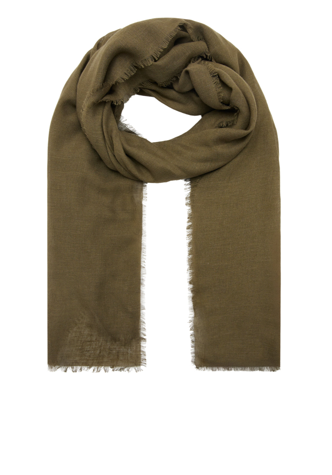 Frayed Edge Linen Scarf - Green