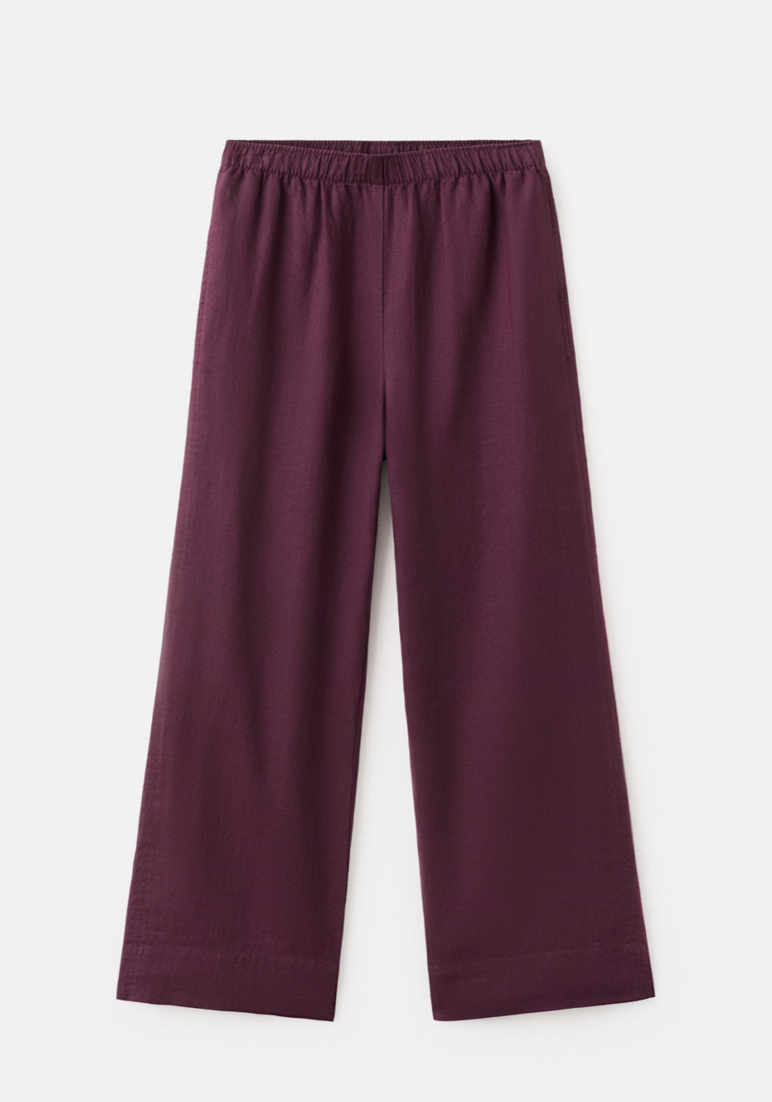 Straight Linen Blend Trousers - Burgundy