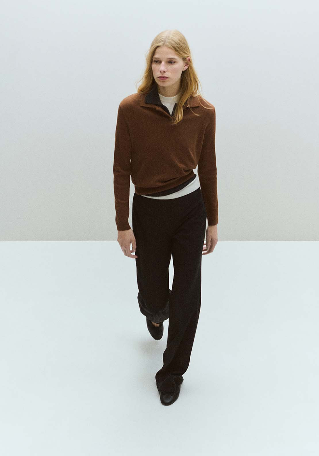 Polo Collar Wool Sweater - Brown