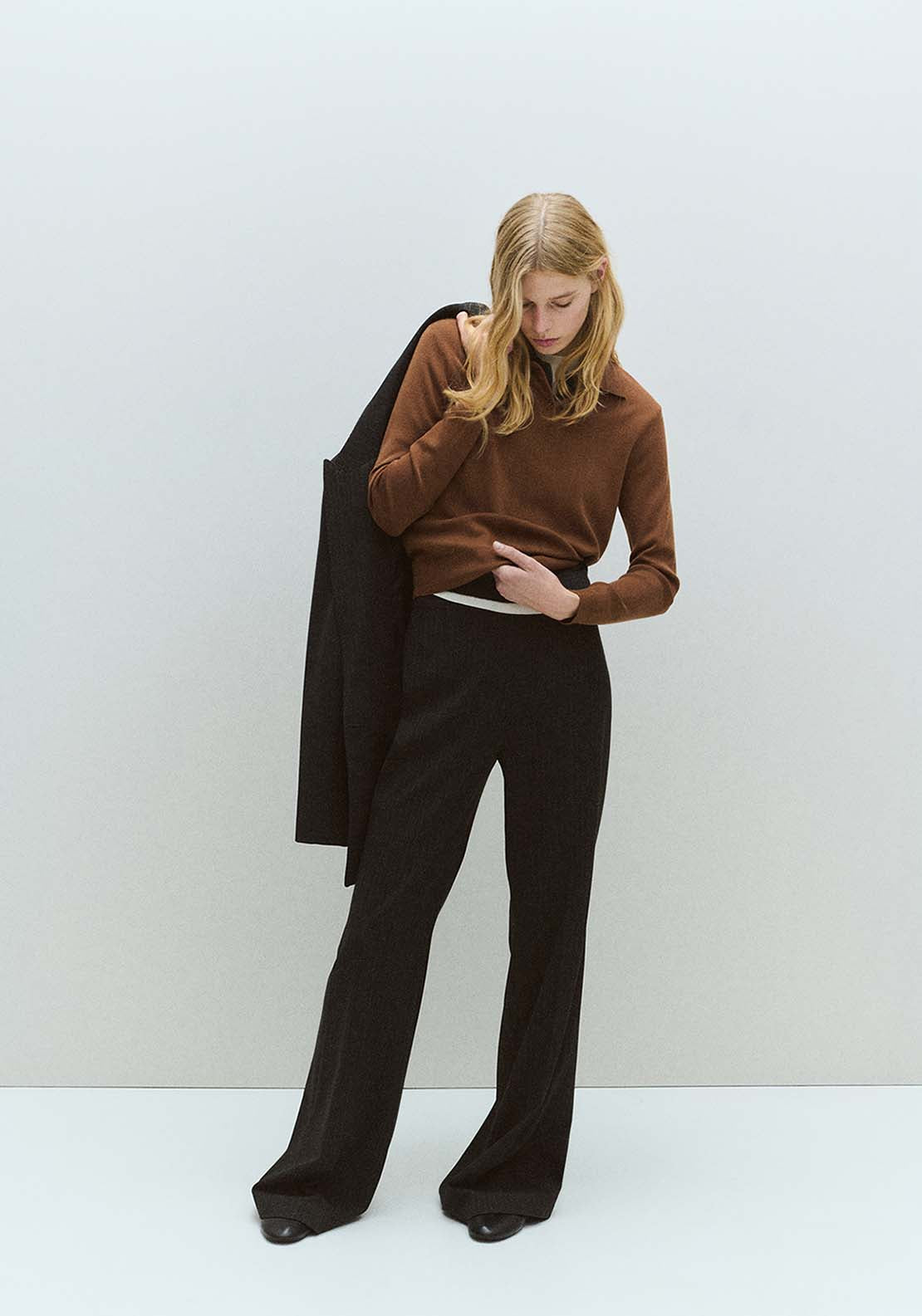 Polo Collar Wool Sweater - Brown