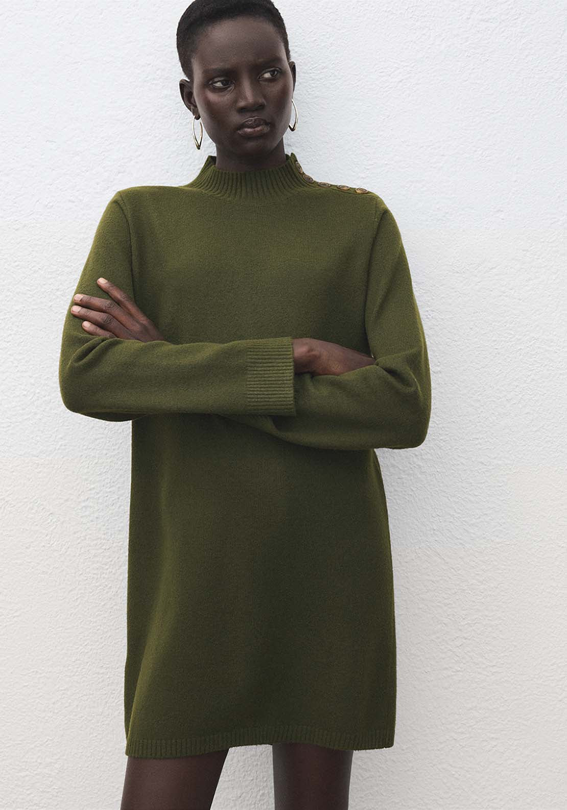 Button Knit Dress - Green