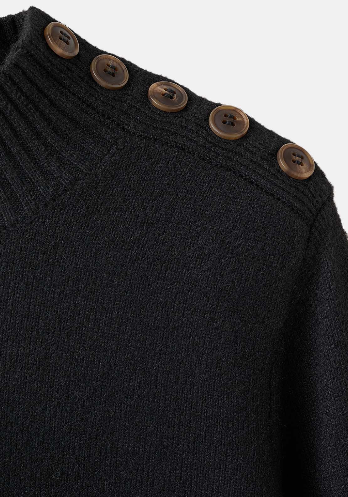Button Knit Dress - Black