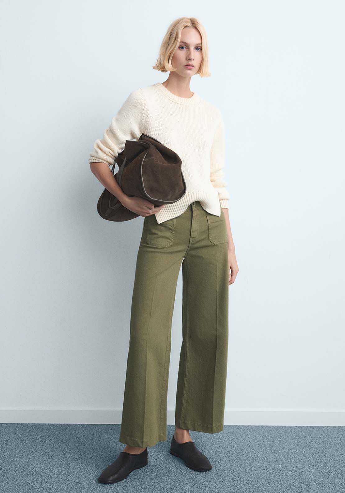 Wide Leg Jeans With Pockets - Green